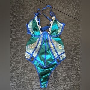 For Love And Lemons Lingerie Bodysuit in Green and Blue